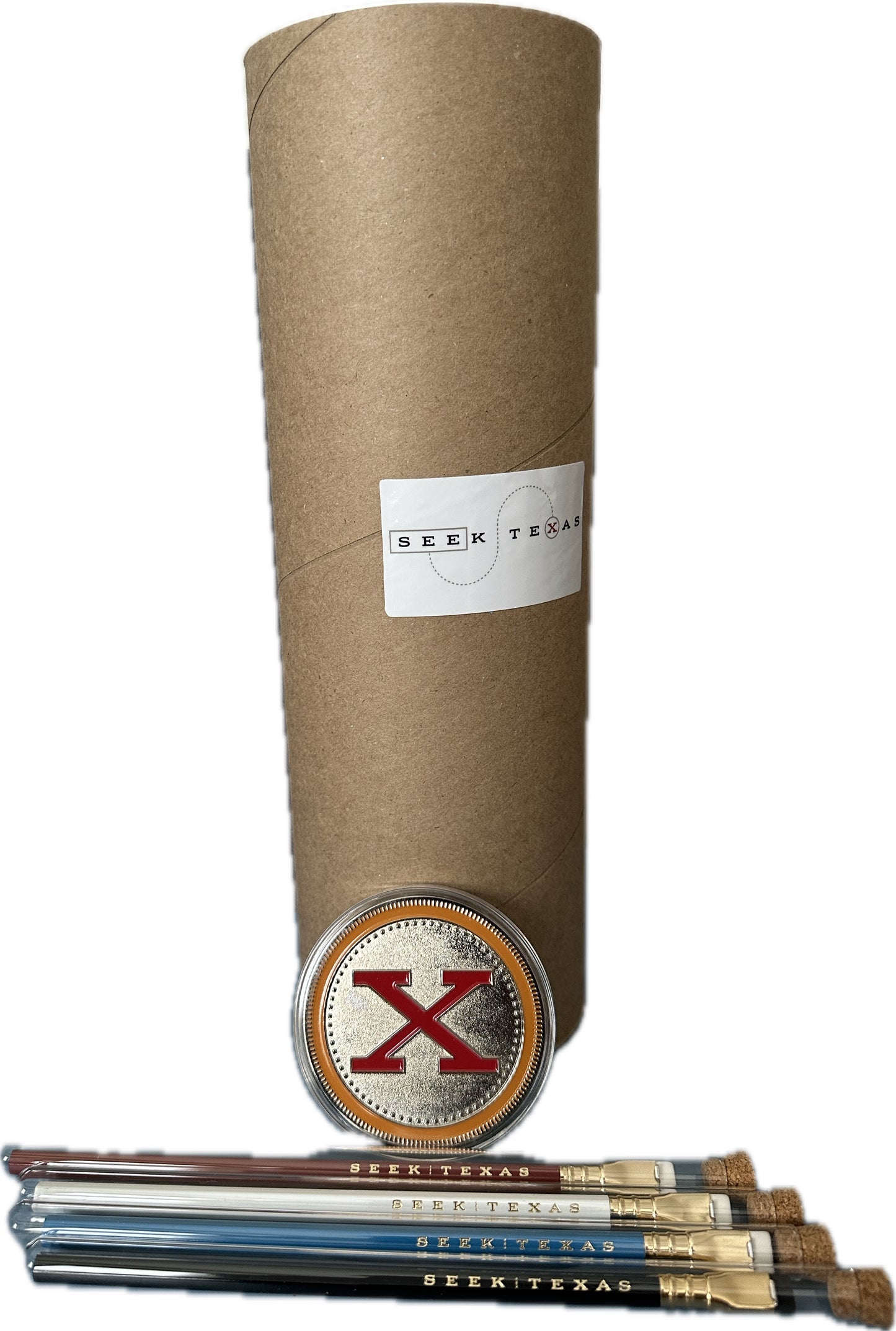 ALL (4) SeekTexas Pencils + 3” Limited Edition SeekTexas© “A-Series” Medallion