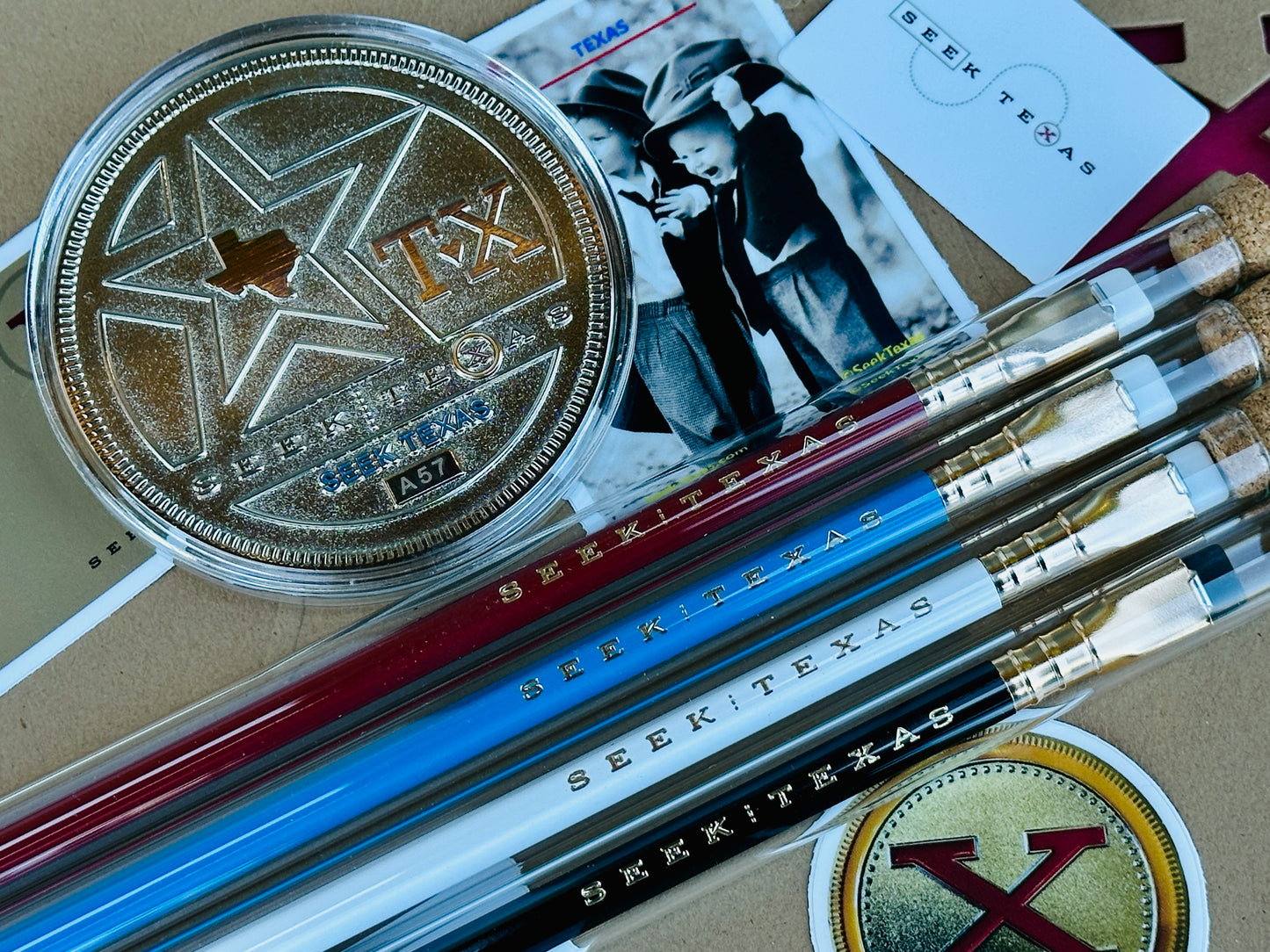 ALL (4) SeekTexas Pencils + 3” Limited Edition SeekTexas© “A-Series” Medallion